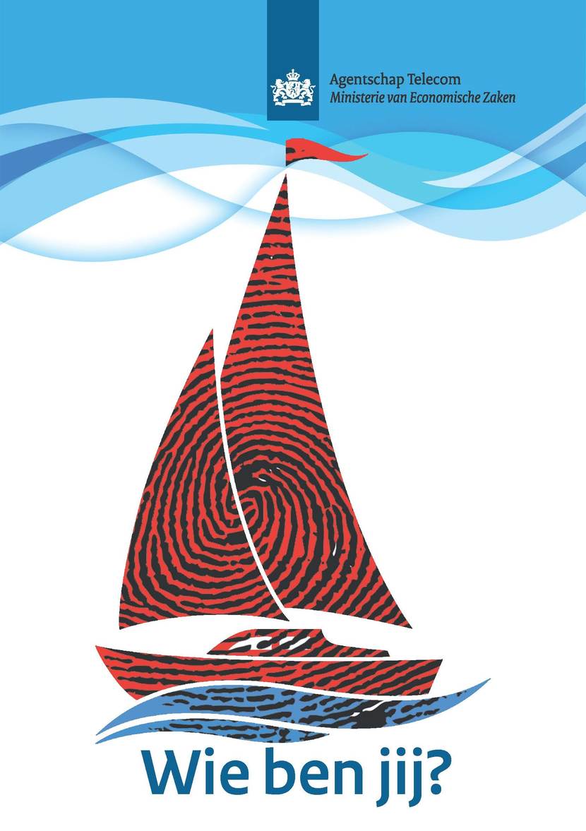Logo van wie ben jij campagne met een zeilboot getekend