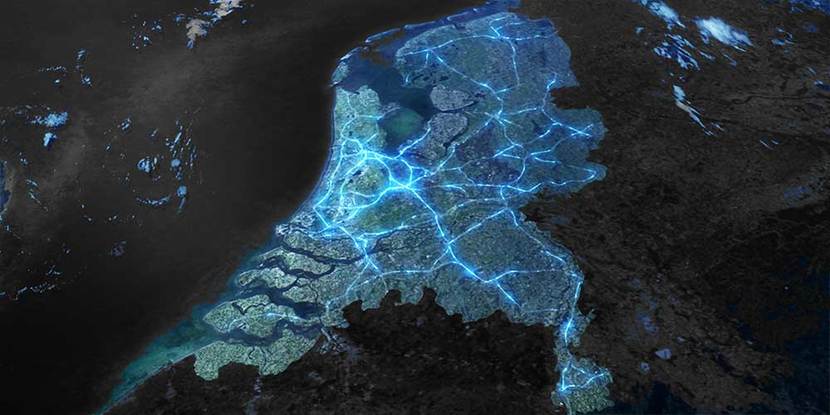 Getekende kaart van Nederland met stroom